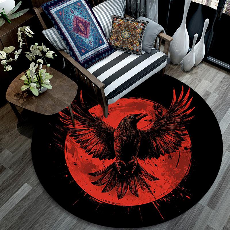 Raven Symbol Round Area Rug,Carpet Rug for Living Room Bedroom Sofa Playroom Decor,Non-slip Floor Mat