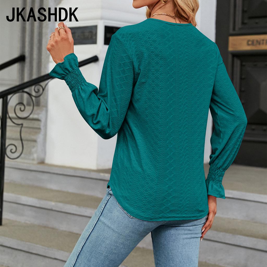JKAASHDK женские модные повседневные однотонные принты весенне-осенние блузки и рубашки с v-образным вырезом и длинными рукавами