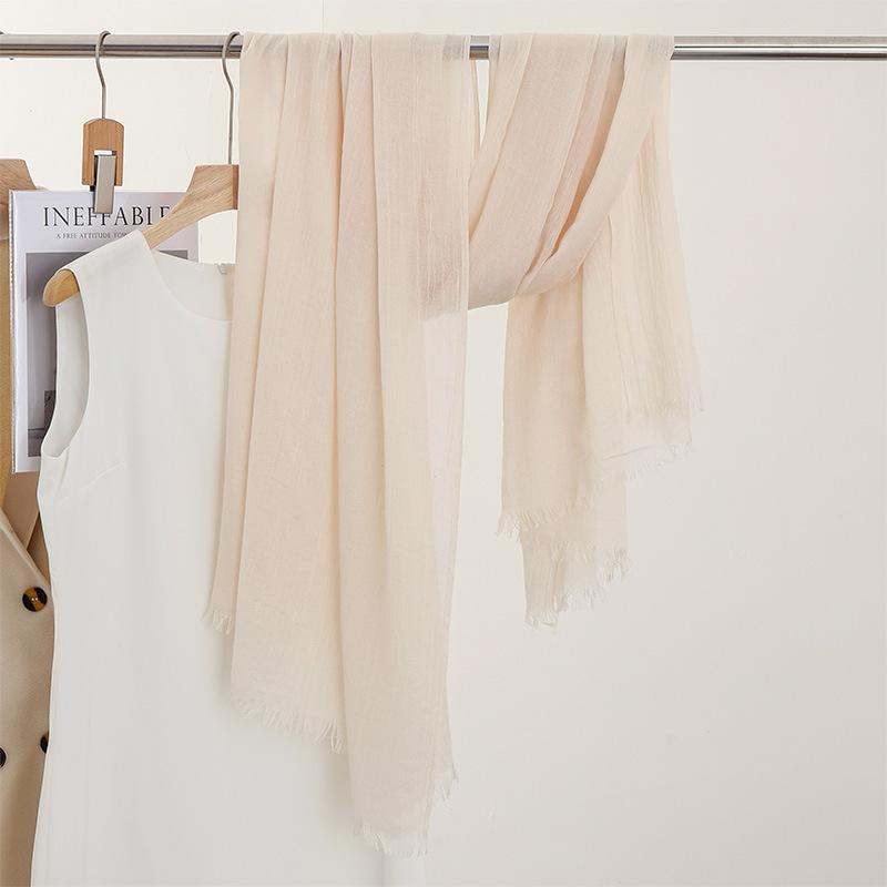 Однотонный тонкий шарф Женская солнцезащитная шаль Однотонный простой Имитация хлопка и льна Шелковый шарф Пряжа высокого класса