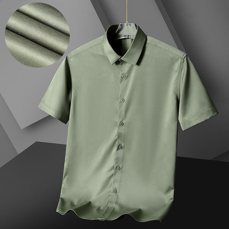 2026 Новая Весна Лето Мужская Рубашка Не требует глажки Антискладки Business Casual Однотонная Эластичная Гладкая Короткий Рукав Рабочая Рубашка