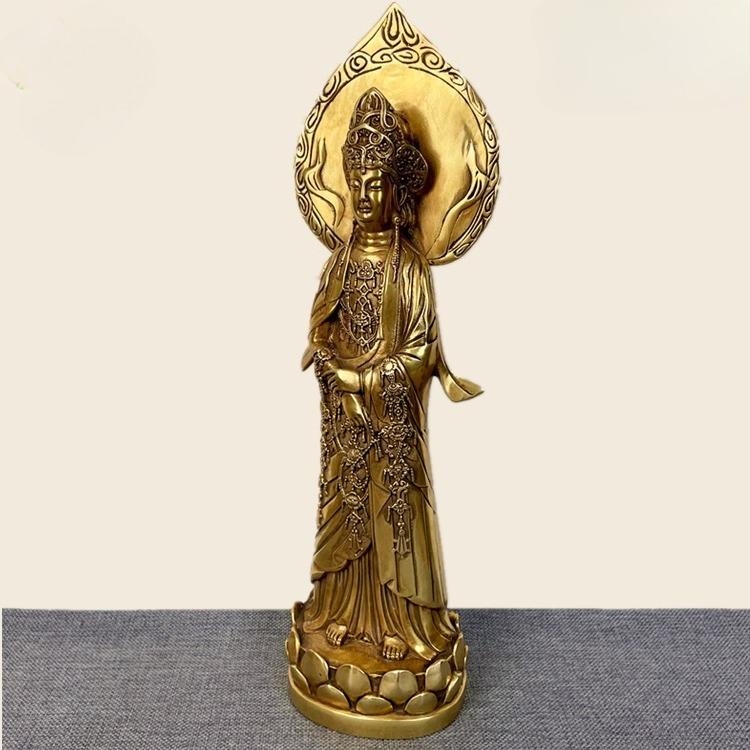 Feng Shui Brass Ornaments Guanyin Bodhisattva Counting Beads Buddha Statue