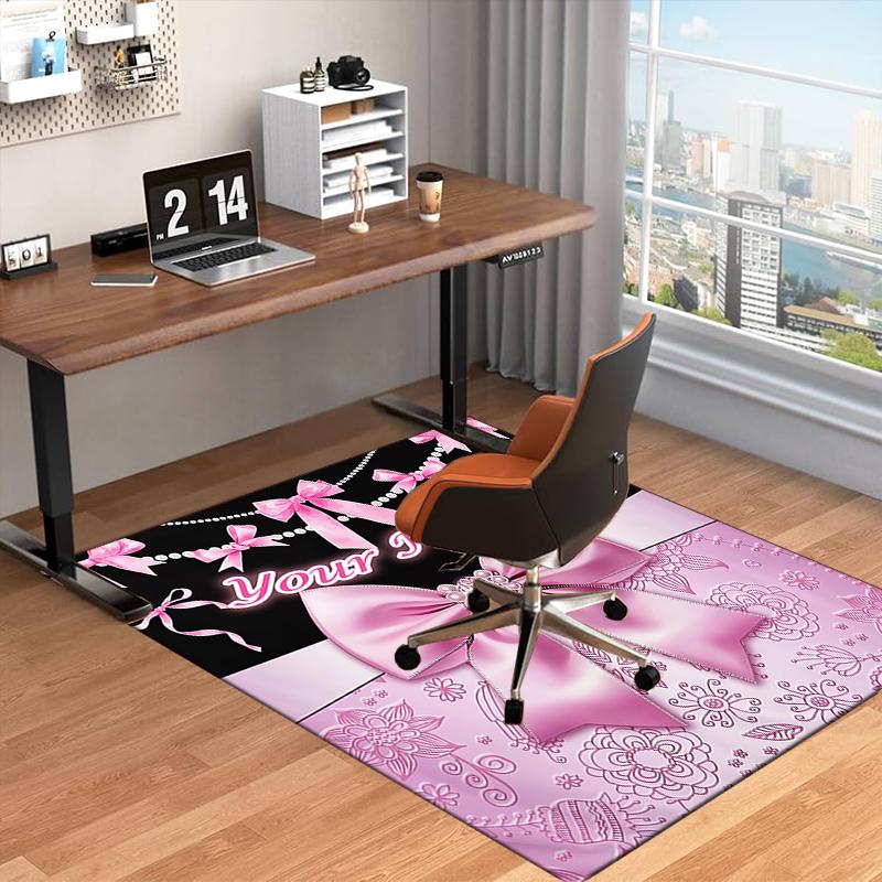 1PC Custom Name Pink Bow Elegance Theme Floor Mat Ideal for Living Room, Game Rooms, Office, Bedroom,Floor Mat Playful Design