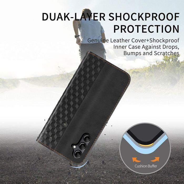 Coque de Protection - BOOLING - pour Samsung Galaxy A17 4G/5G - Effet Cuir Mosaïque Noir - 2 Vitres