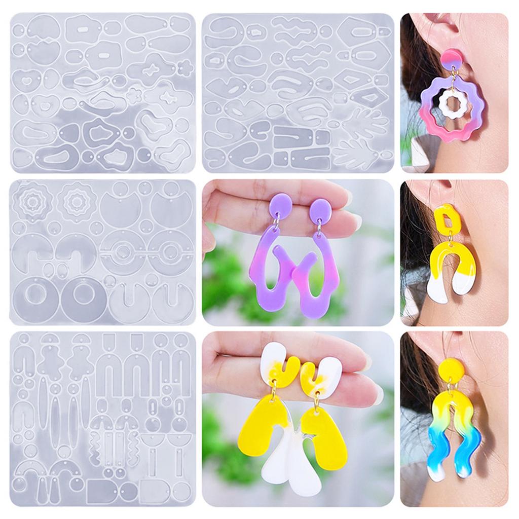 4Pcs/set Crystal Silicone Earrings Mold Set Crystal Epoxy Resin Casting Molds Irregular Ear Rings Mould for DIY Pendants