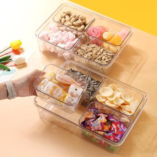 Ящик для хранения в холодильнике с крышкой, пищевой прозрачный дизайн с видимой ручкой, портативная коробка для закусок, разделенный сервировочный поднос