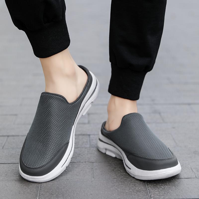 Men/Women's Interior Slippers Men's Half Slippers Summer Mesh Meter-breathable Men's Black Slippers