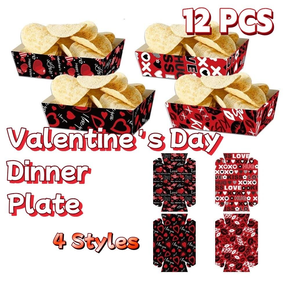 12Pcs/Set Paper Disposable Paper Food Trays Creative Valentine's Day Dinner Plate Wedding Party