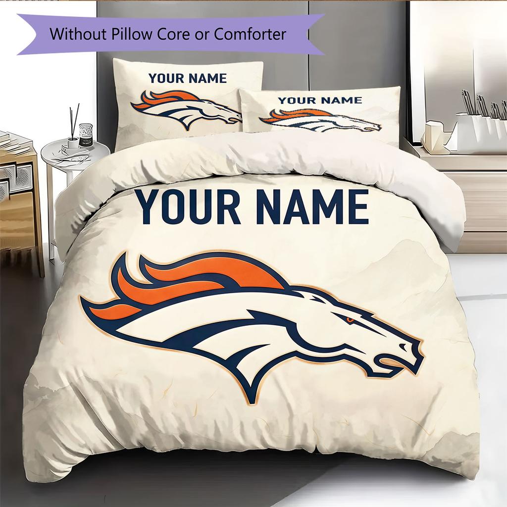 Custom Name,Denver Broncos Pattern Bedding Home Decoration Birthday Gift ( 1 duvet cover + 2 pillowcase, without core),fan merchandise.
