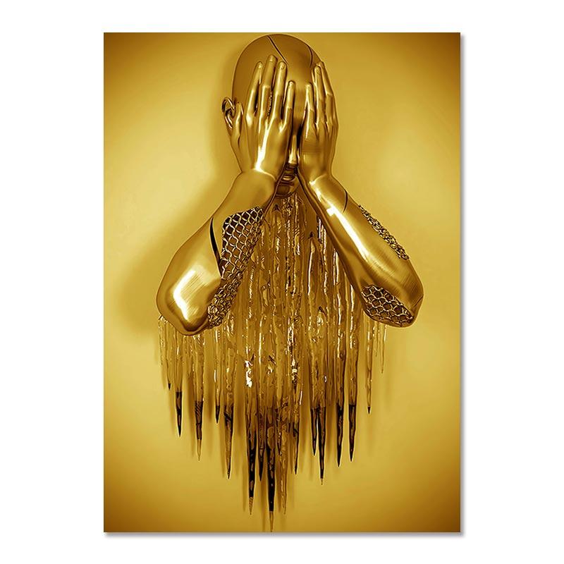 Металлическая фигурка, статуя, художественная картина на холсте, Золотая современная скульптура для влюбленных, постер и принт, настенные панно для гостиной, домашний декор