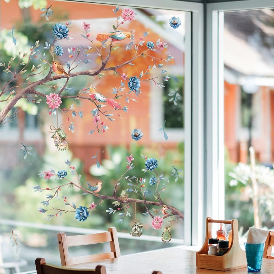 1Pcs Watercolor Colorful Flowers Self Adhesive Windows Stickers For Living Room Decor Bedroom Decoration Kids Room Glass Decals