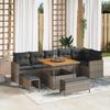 9-piece Garden Sofa Set with Grey Cushions Poly Rattan Acacia 3363058
