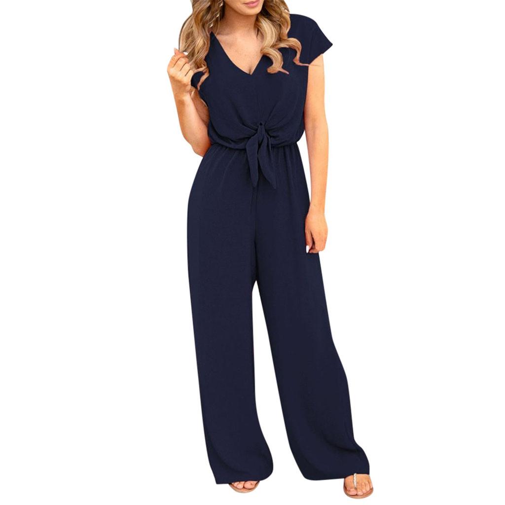 Women Summer V Neck Short Sleeve Rompers Jumpsuit Playsuit