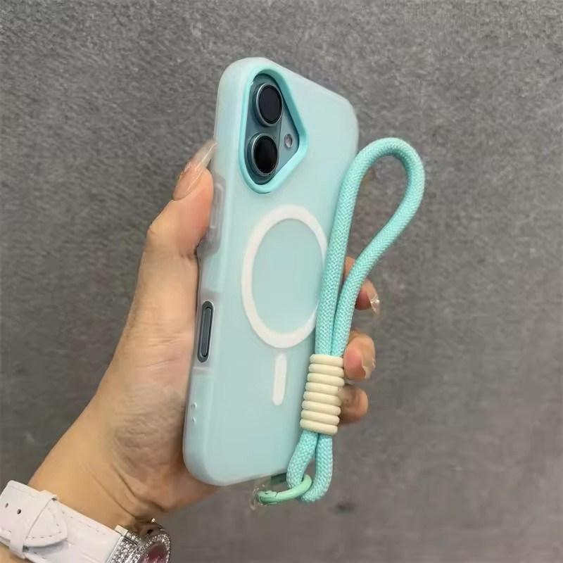 Роскошный Мягкий Силиконовый Чехол для Magsafe со шнурком для iPhone17 16 15 14 Plus 13 12 Pro Max Беспроводная Зарядка Магнитный Прозрачный Чехол