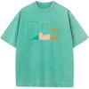 Geometric Contrast Color Mountain Men Washed T-Shirt Summer Cotton Bleached Tshirt Vintage Loose Casual Bleach T Shirt