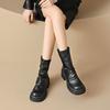 Августин Черные Ботинки Мартин Женские 2025 Новые Осень и Зима Ретро Британские Ботинки на Платформе Короткие Повседневные Облегающие Ботинки