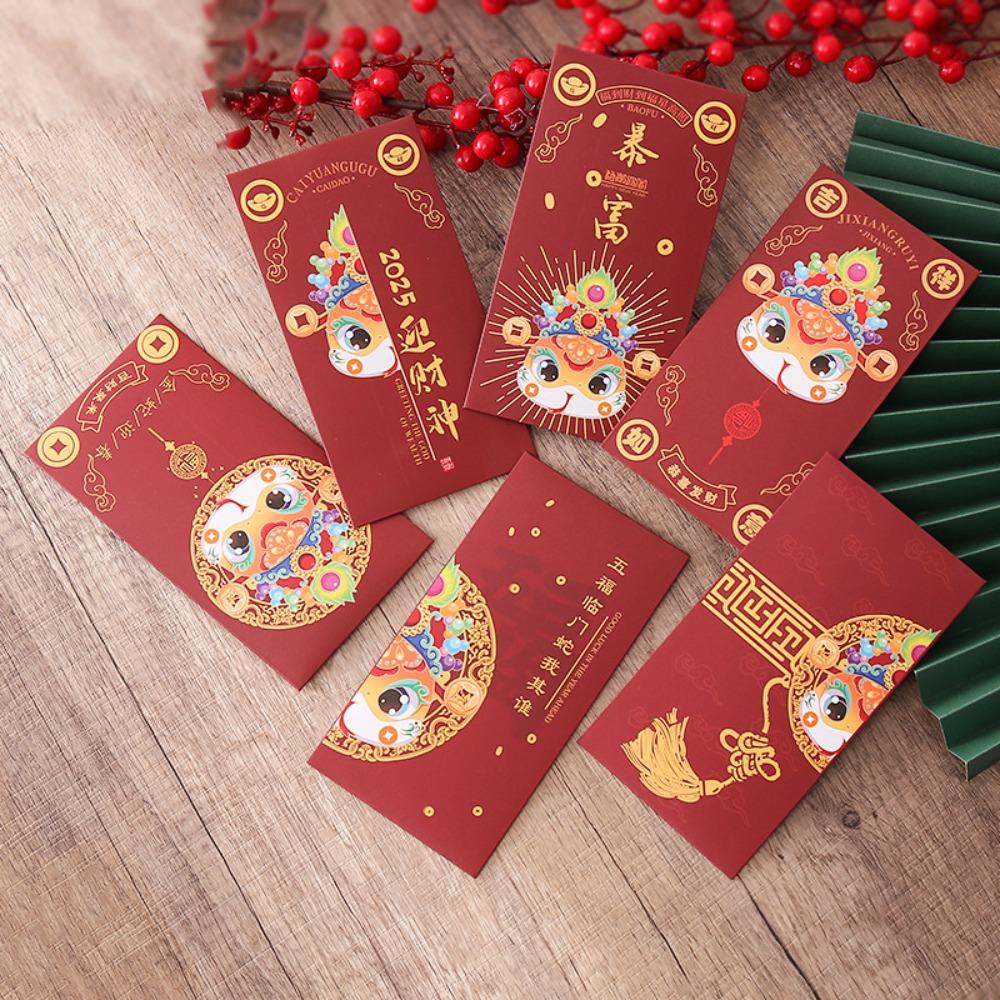 6Pcs Solid Chinese New Year Red Envelope Blessings Printing Red Packet Lucky Money Bag Kids