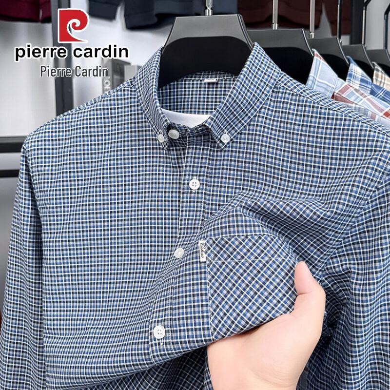 Pierre Cardin Мужская повседневная рубашка в клетку с длинным рукавом, 100% хлопок
