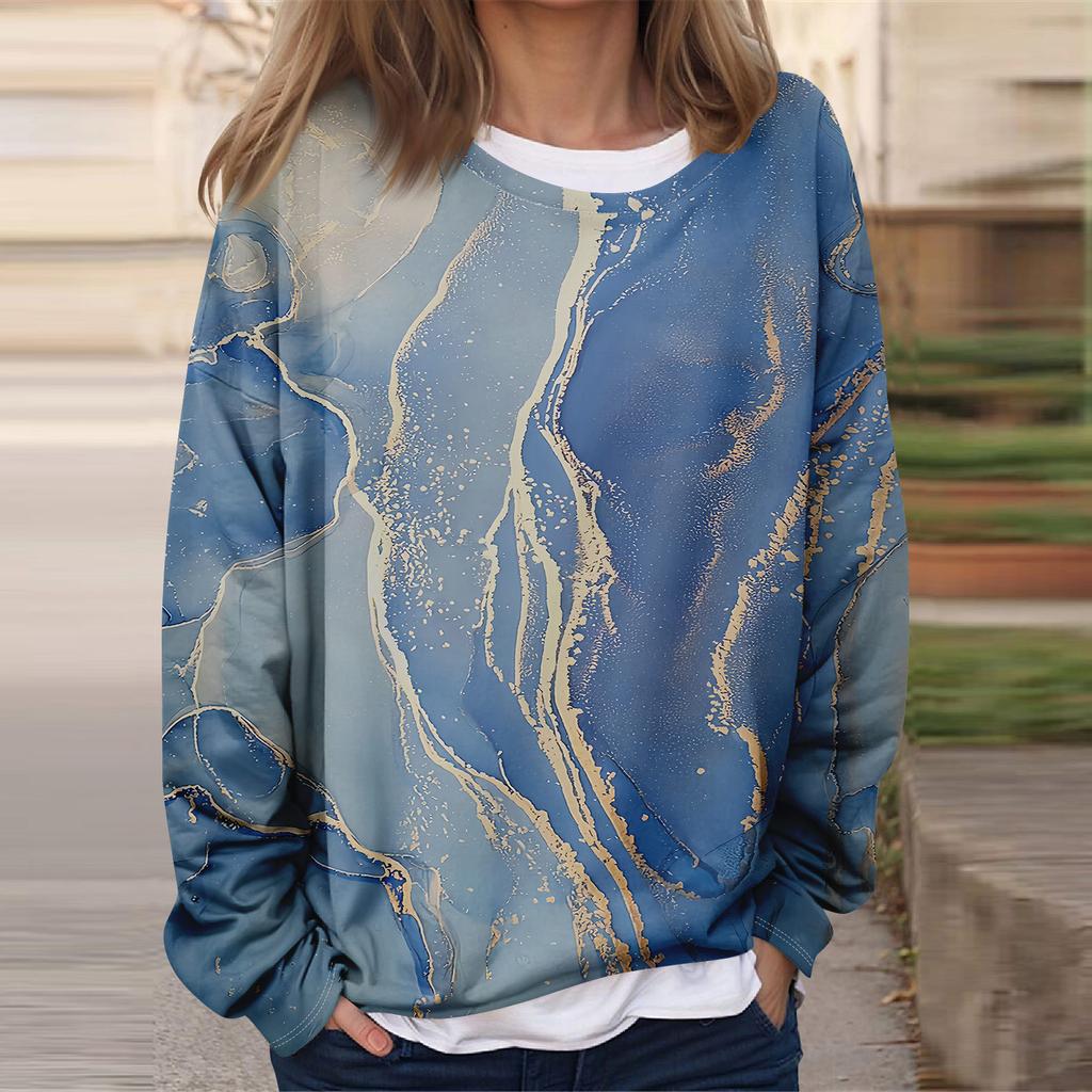 Women's Casual Fashion Vintage Printed Long Sleeve O-Neck Sweatshirt Layer Pullover Top