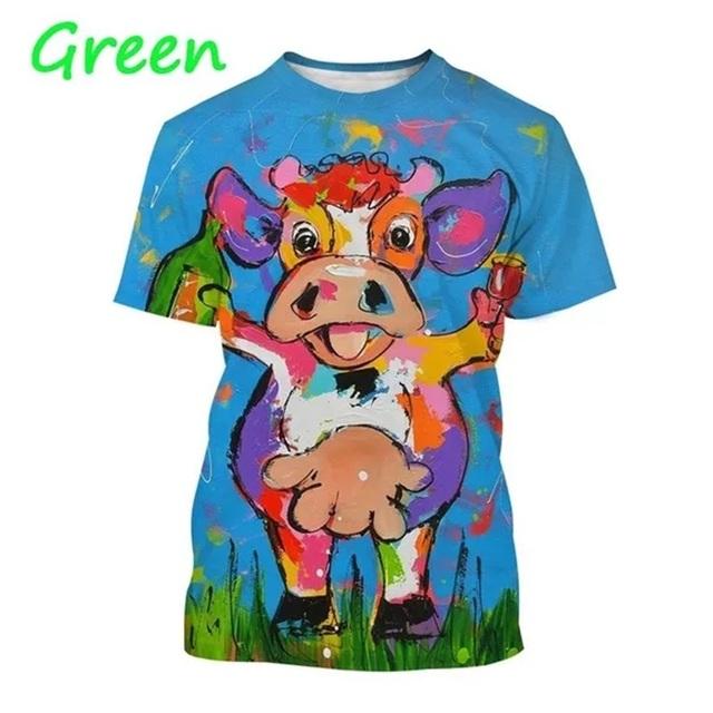Fashion 3D T-shirt Personality Oil Painting Cow Face Graphic T Shirts Short-sleeved Animal Printing Tees Tops Casual Oversized Mens Tshirt