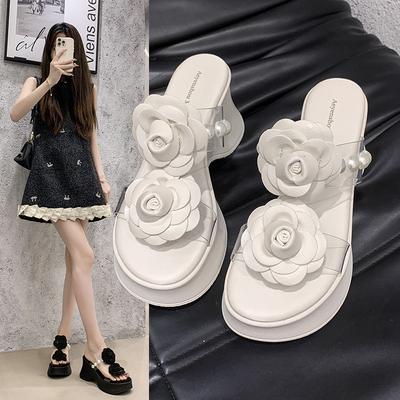 2025 лето новый ручной работы DIY цветок женские шлепанцы на танкетке с нескользящей подошвой, летние новые пляжные