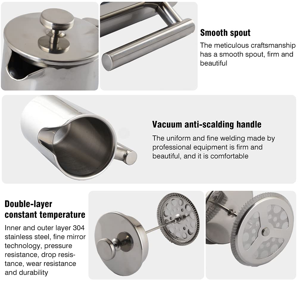 Vbestlife Френч-пресс с двойными стенками из нержавеющей стали, кофейник/чайник для дома, офиса или кофейни (800мл)