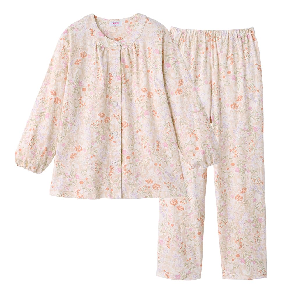 Gunze Long Sleeve Pajamas with Elastic Sleeve and Leg Moisturizing and Cream Women's Holes, Antibacterial, Smooth,