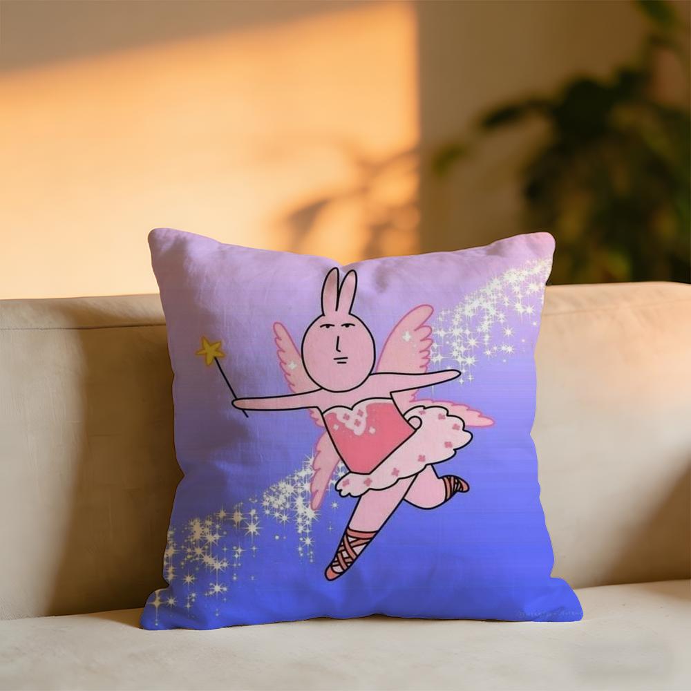 Pink Bunny Cue Cushion Cover Cozy Velvet Throw PillowSoft Warm Cushion For Sofa  Bed