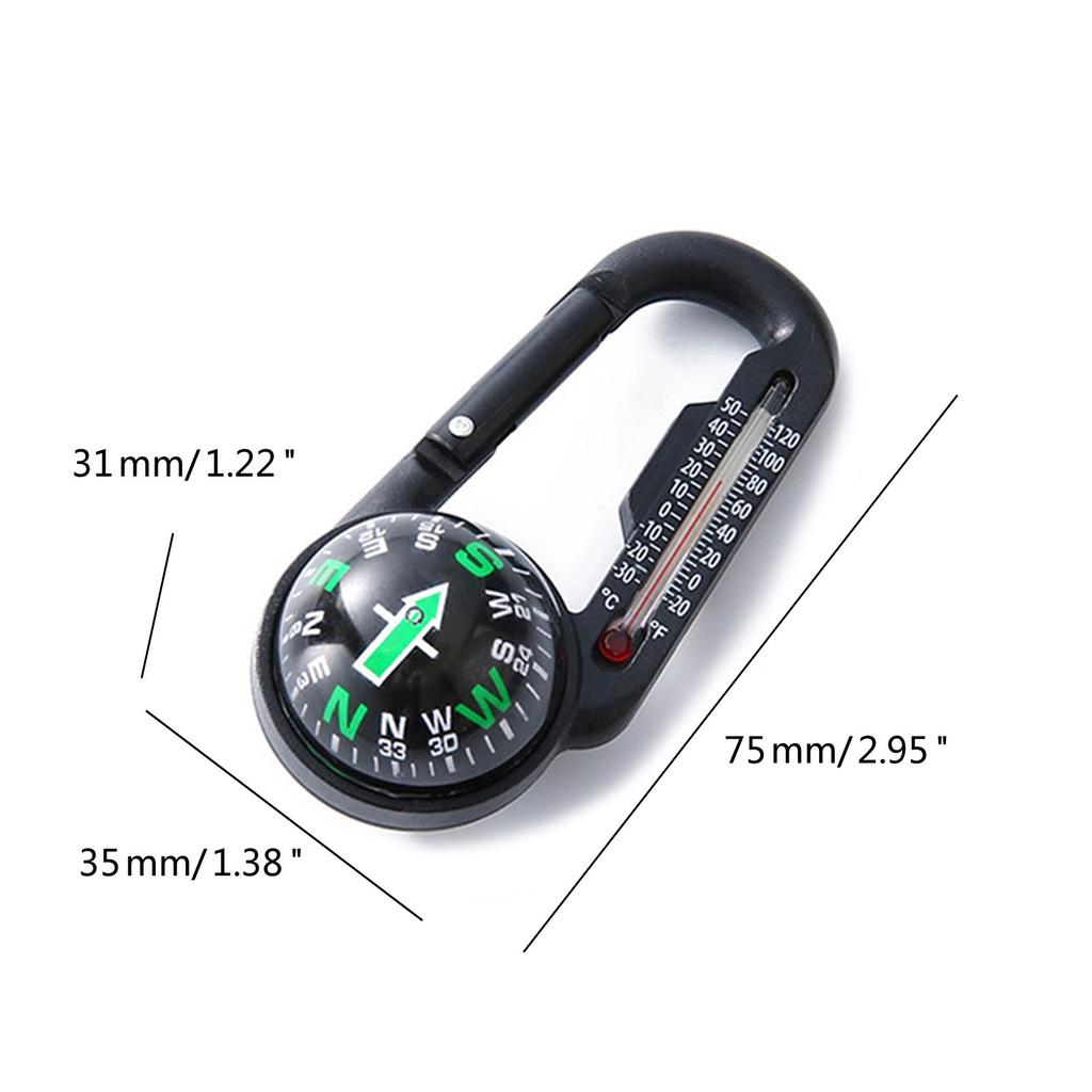 Mini Compass Carabiner Clip Convenient Outdoor Survival Tool with Built In Thermometer Pocket-Sized Waterproof Keychain