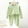 Girls Fall and Winter Thermal Underwear Set Solid Color Round Neck Long-sleeved Top + Pants Two-piece Set