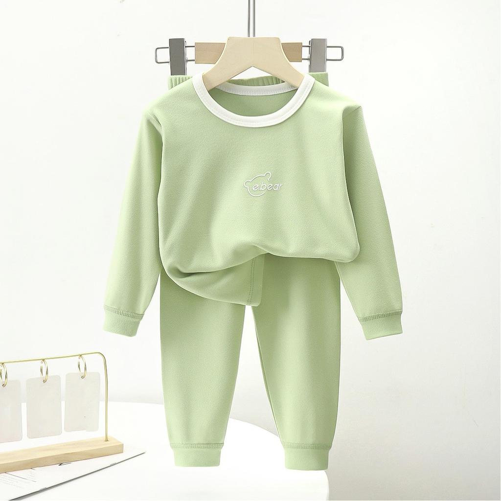 Girls Fall and Winter Thermal Underwear Set Solid Color Round Neck Long-sleeved Top + Pants Two-piece Set