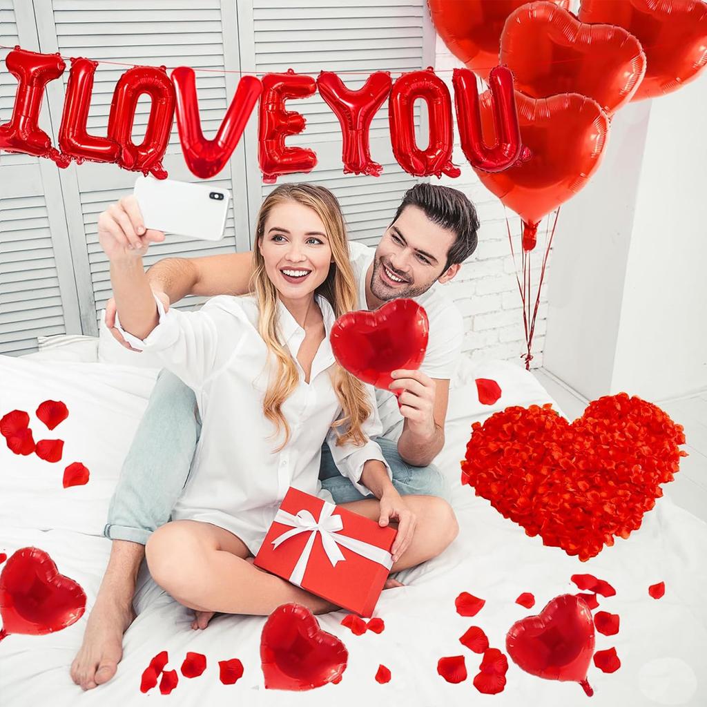 1 комплект красных воздушных шаров в форме сердца с надписью «Я люблю тебя», лепестки роз, романтические вечеринки в честь Дня святого Валентина, предложения руки и сердца, свадьбы, юбилеи