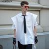 Summer Men Layers Short Sleeve Patchwork Buttons Down Oversized Irregular Shirts Tops