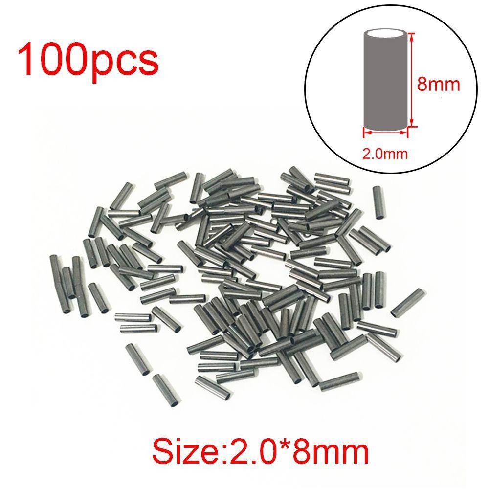 100Pcs Round Fishing Line Tube Connectors Stainless Steel Single Barrel Crimp Sleeves