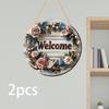 2Pcs Floral Welcome Signs 2D Front Door Hanger Round Wood Plaque for Bedroom Farmhouse
