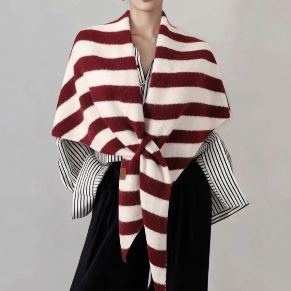 Plush Knitted Triangle Scarf Korean Style Cape Wraps Retro Striped Scarf Autumn Winter