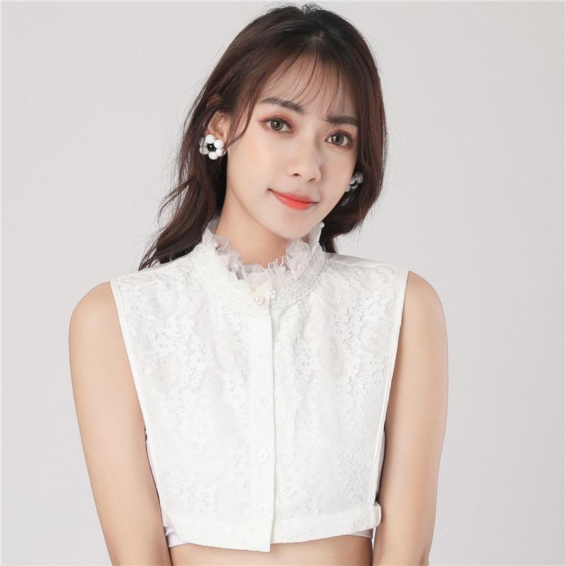 Шифоновое кружево, ложный воротник для осеннего свитера, рубашки, высокий воротник-стойка, съемное украшение, женский вышитый ложный воротник