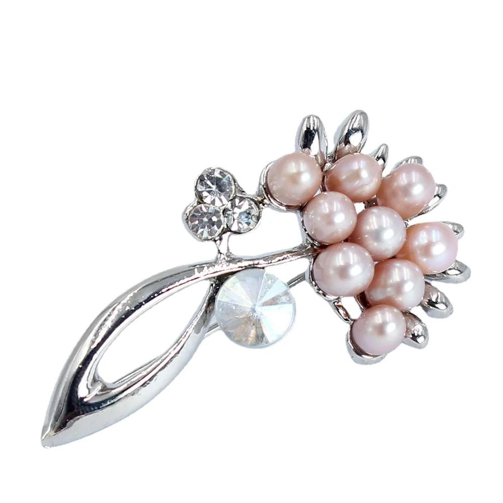 Роскошные украшения 100% Натуральный пресноводный жемчуг Свадебное микроинкрустированное цирконом Пальто Женские аксессуары на все случаи жизни Брошь-булавка