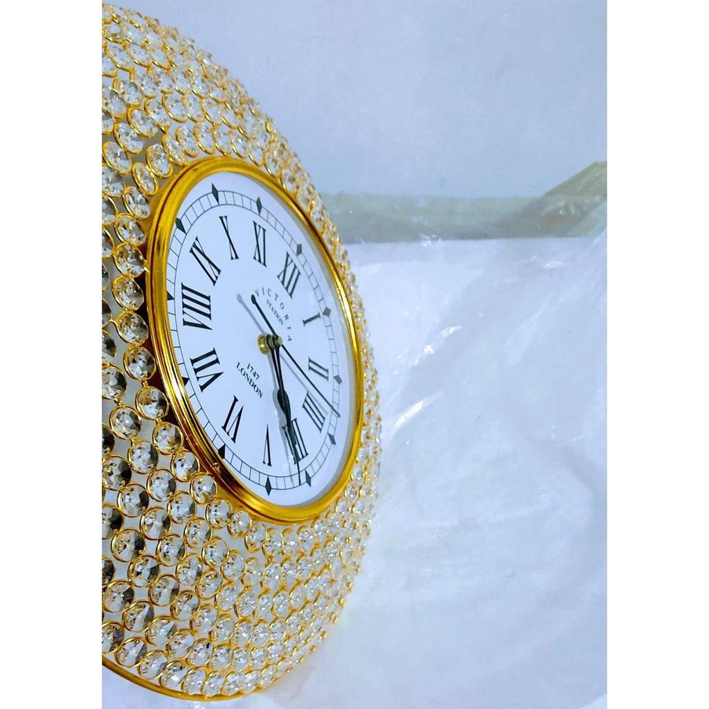 Decorative Crystal Wall Clock Iron Metal Analog Fancy Diamond Beads In Roman Number Stylish Designer Items Luxury Home Living Room Best Gift