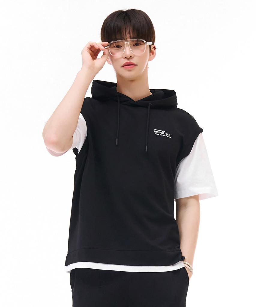 CHASECULT Men'S Layered Short Sleeve Hoodie - Black