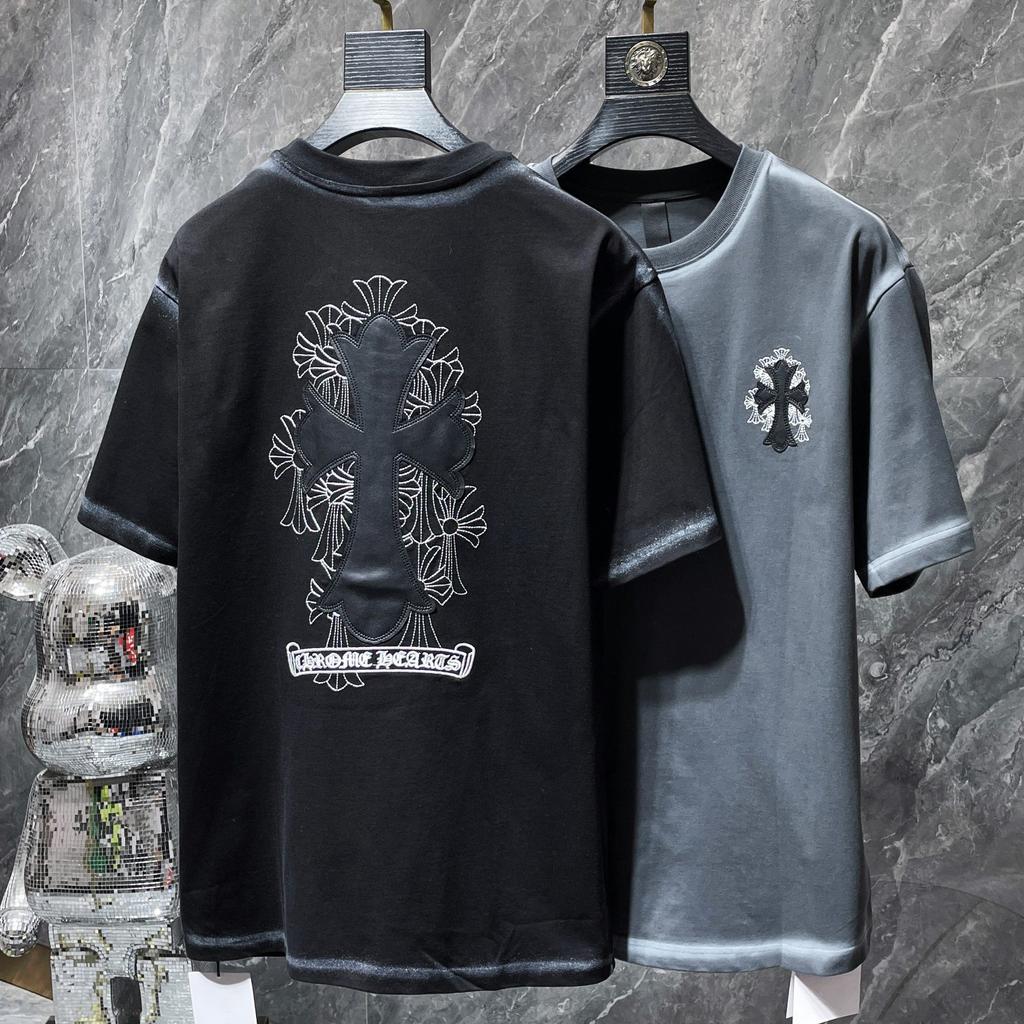 8550 CHROME HEARTS 2025 Летняя новая высококачественная хлопковая футболка с круглым вырезом, свободная, большого размера, для мужчин и женщин, парная футболка