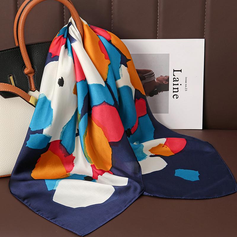 Luxury Print Satin Silk Square Scarf for Women Shawl Hijab Neckerchief Female Hair Ribbon Headband Fashion Wrap Bandana