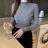 Women Autumn Winter Knitted Sweater Half High Collar Solid Color Underlay All Match Long Sleeve Top