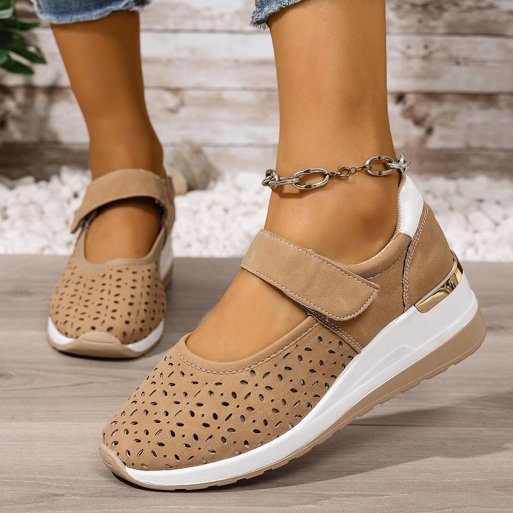 Comemore Summer New Lightweight Hollowing Sneakers for Women Casual Breathable Wedges Middle Heel Sports Single Vulcanize Shoes
