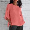 New Women's Seven-quarter Sleeve Round Neck Cotton Shirt Blouse
