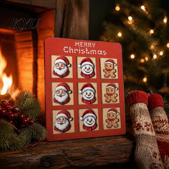 Family Friendly Christmas Party Props Wooden Chessboard Ornament with Santa Claus/Snowflake Design Rustic Claus Snowman Signs for Holiday Home Desktop
