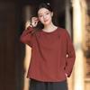 Женские винтажные футболки с вышивкой, однотонные, осенние, на пуговицах, мягкие, в китайском стиле