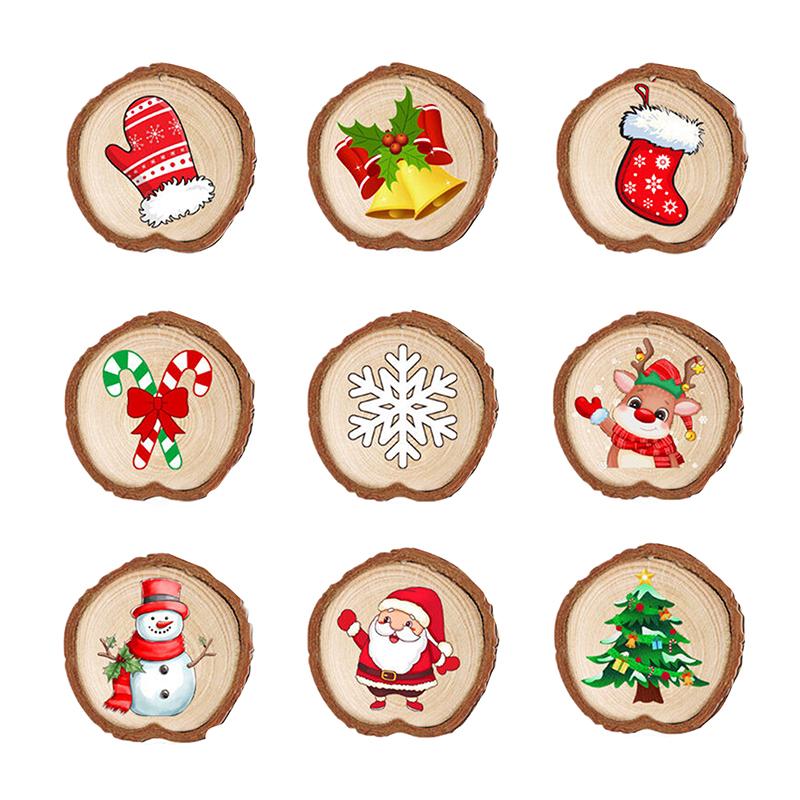 Christmas Tree Decorations Wood Christmas Tree Decorations,9Pcs Round Christmas Decor Wood Christmas Ornaments For Crafts