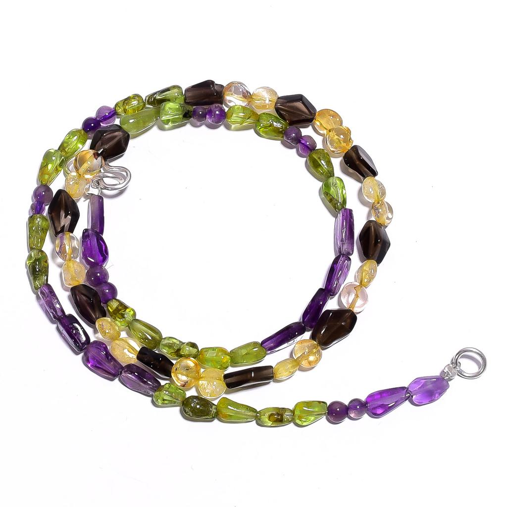 Natural Amethyst Citrine Peridot Gemstone Smooth Beads Necklace 17" UB-4460 UB-4460