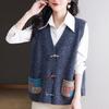 Новые весенне-осенние наряды Женский национальный новый китайский стиль Свободный приталенный Для среднего и пожилого возраста Вязаный кардиган Жилет
