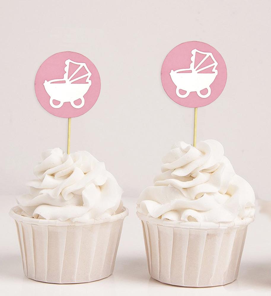Darling Souvenir Baby Pram Baby Shower Cupcake Toppers Dessert Decorations - Pack Of